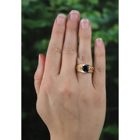 Sterling Silver and Gold Plate Lab Created Green Spinel Ring Size 7 - Picture 2 of 9